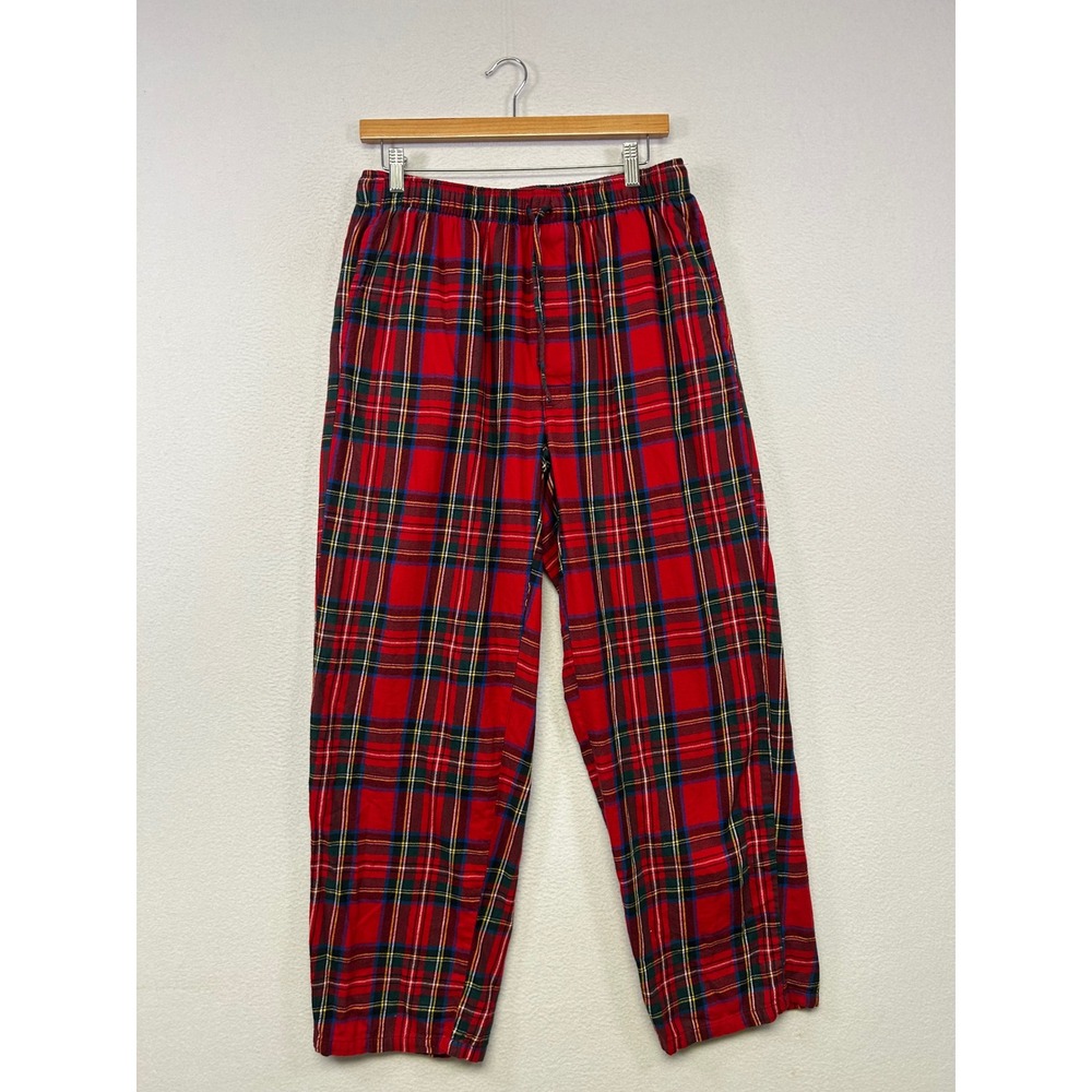 Christmas Flannel Lands End Mens Medium Red Plaid Drawstring Pajama Pants